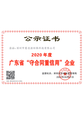 广东省守合同重信用证书